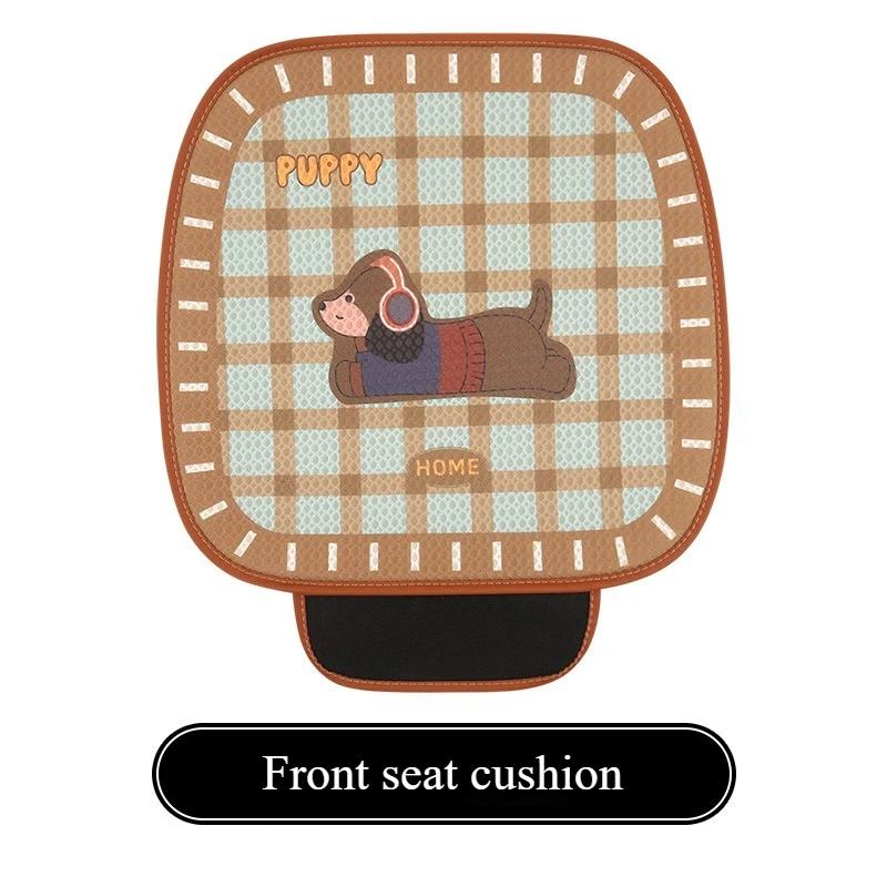 Cartoon Retro Checkered Puppy Design Universal Car Seat Cushion Four Seasons Auto Seat Covers Comfortable Soft Material