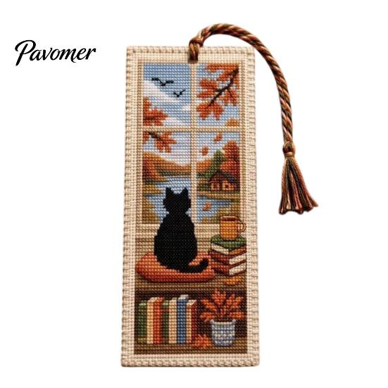 Cross Stitch Bookmark DIY Kit for Adults Beginners, Seasonal Cat Handmade Embroidery Kit, Gifts Lovers, Readers Reading Accessory