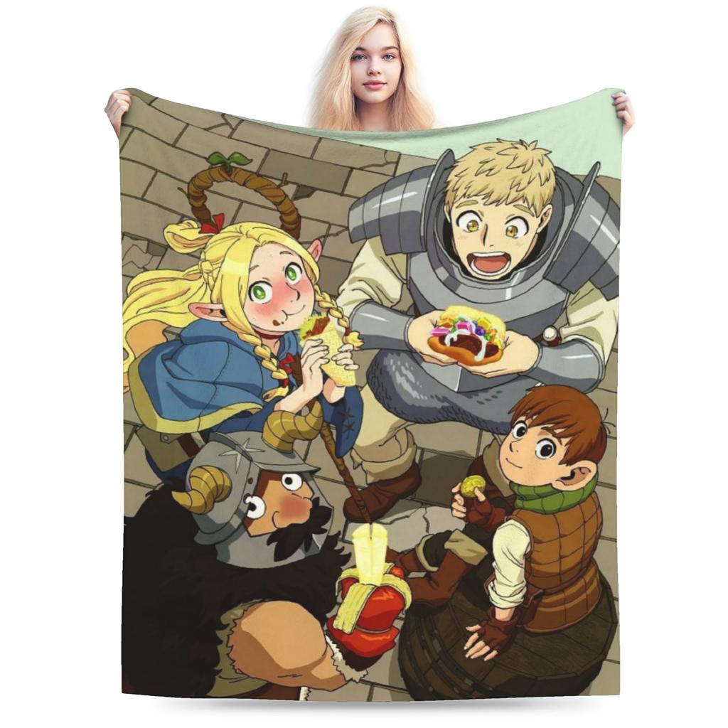 Super Soft Deliciousd in Dungeons Marcille and Senshi Throw Blanket Premium Flannel Bed Blanket Cozy Fluffy Blankets All Season
