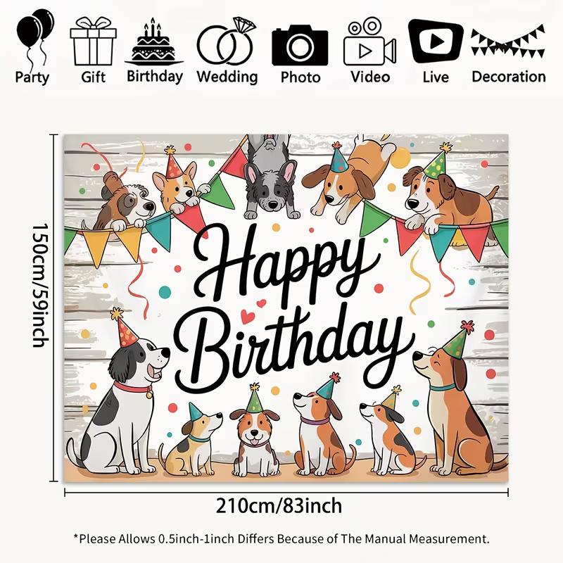 

2D Cute Dog Happy Birthday Backdrop Puppy Party Photo Background 47.2x31.5inch/120*80cm