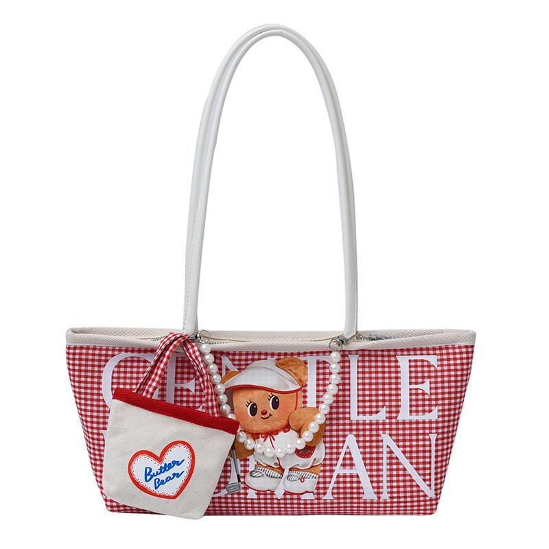 Small Bear Letter Bag Women Large Canvas Casual Commuting Bag For School And Work
