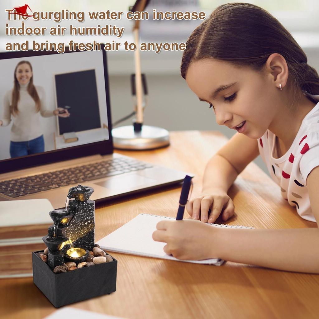 Kontor Hem Bordsskiva Vattenfall Dekor Avkoppling Meditation Skrivbordsfontän Kreativa Mjuka Ljus Flödande Vatten Ornament