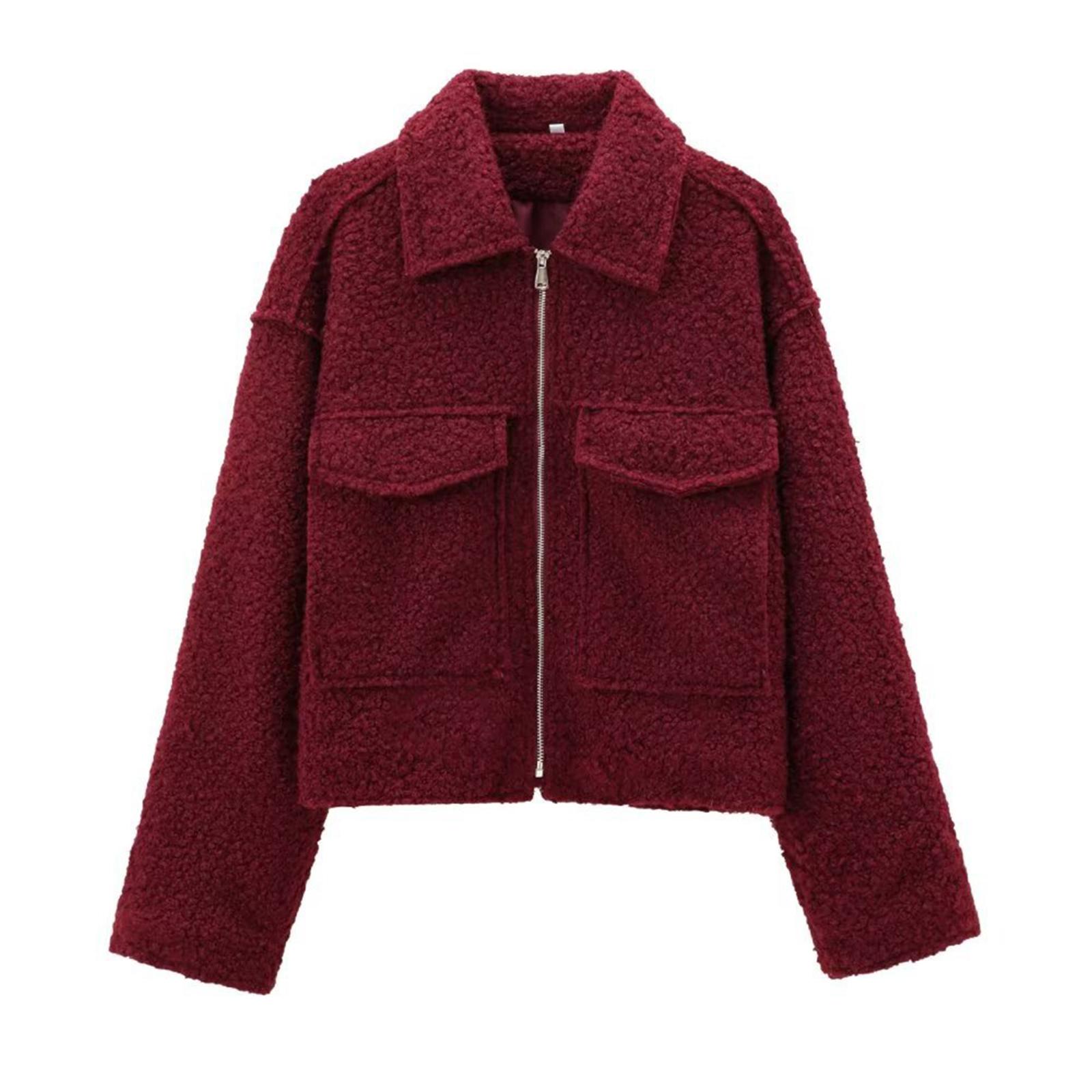 

Женская модная короткая куртка из мягкой шерсти однотонного цвета S винный