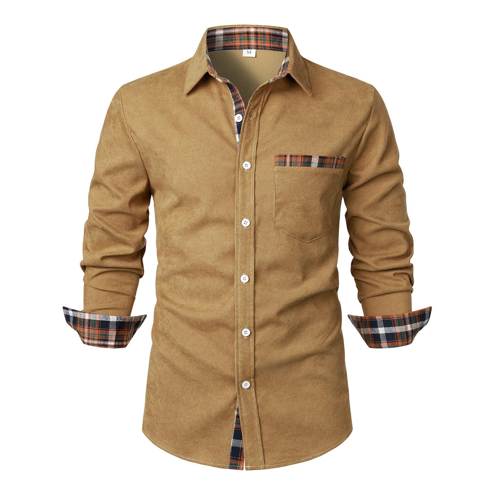 

Men s Casual Outdoor Collared Corduroy Long-Sleeve Shirt XXL хакі