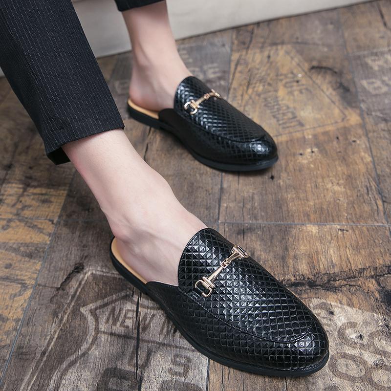 Autumn Bag Head Half Tray Casual Small Leather Shoes Men's One Foot British Doudou Shoes Korean Version Trendy Hairstylist Cool Slippers