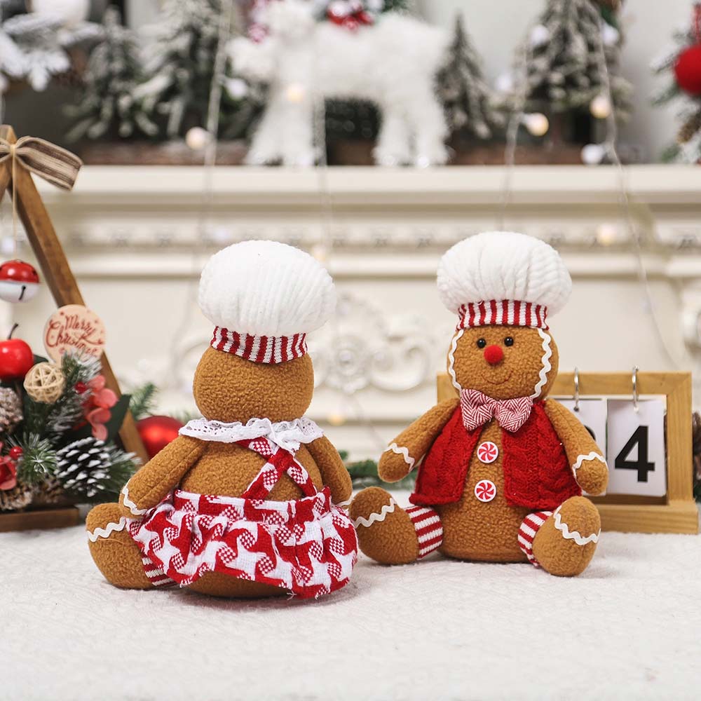 Christmas Decor Doll Cartoon Sitting Position Gingerbread Figure Tabletop Children Gift Party Holiday Decor Props Christmas