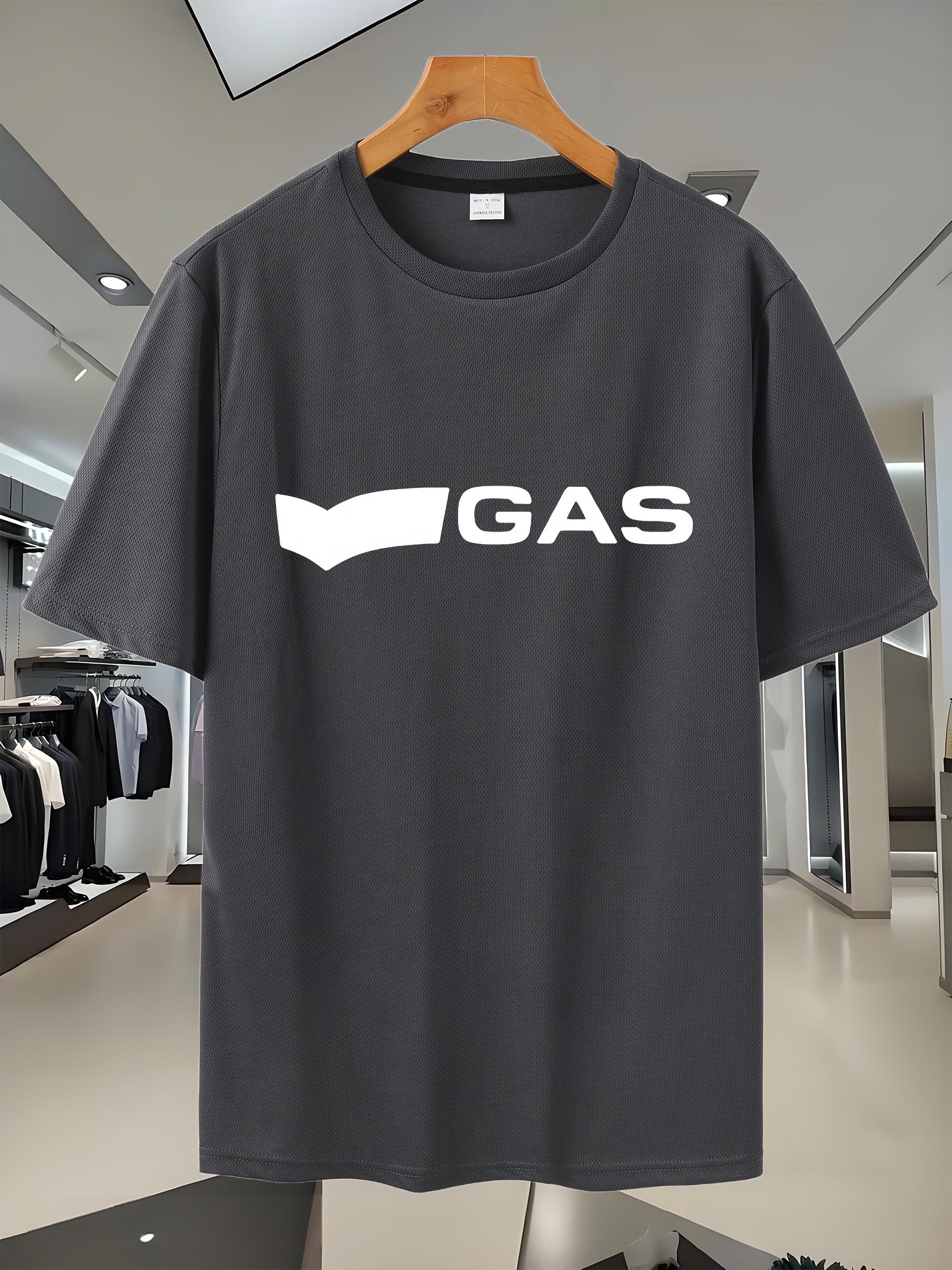 

Breathable Mesh Sport T-shirt with GAS Logo Print - Navy Blue Gym & Casual Short Sleeve Tee L