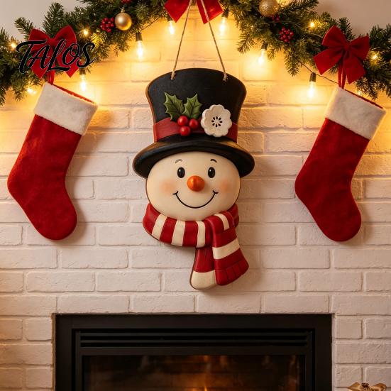 Xmas Tree Hanging Embellishment Christmas Snowman Wooden Sign, Farmhouse Rustic Winter Door Decor, Indoor Home Decorations Welcome Plaque for