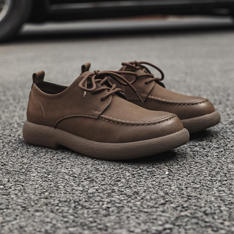 

Повседневная кожаная обувь мужская дышащая кожаная поверхность 2025 весна и осень простые коричневые кожаные туфли резиновая мягкая подошва мужская повседневная одинарная обувь 38