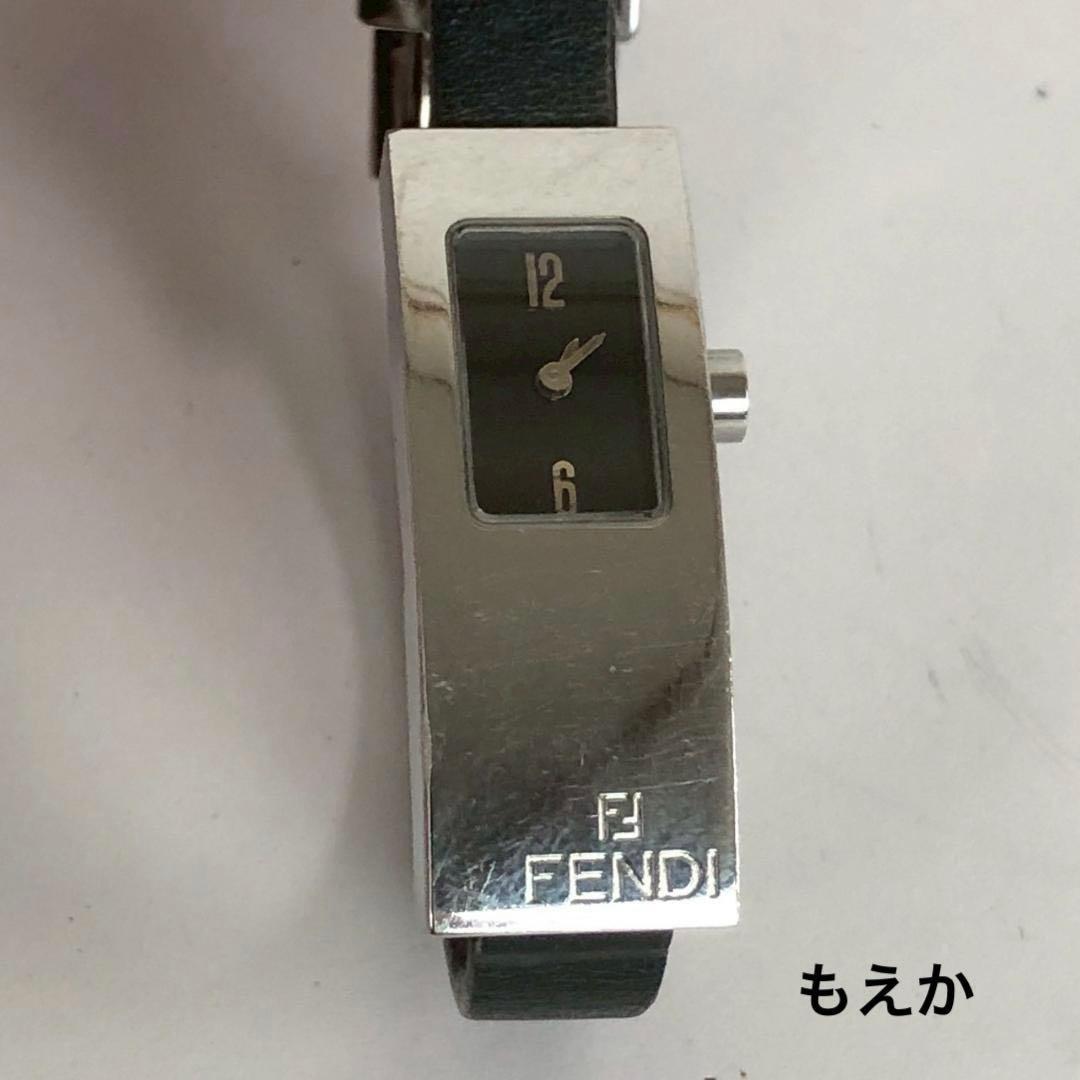 Used Rare FENDI Watch Ladies Quartz Silver Leather Black Dial Vintage Antique