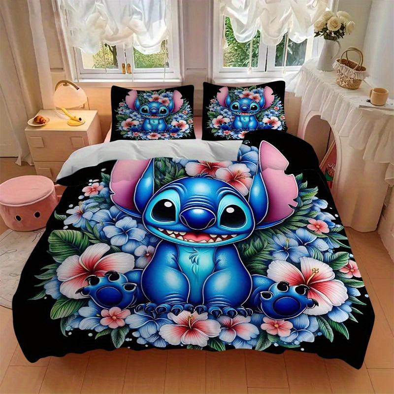3dílná sada prošívaných přikrývek Stitch a květiny Měkká a pohodlná Dekorace ložnice, pokoje pro hosty a kolejí Sada povlečení B085