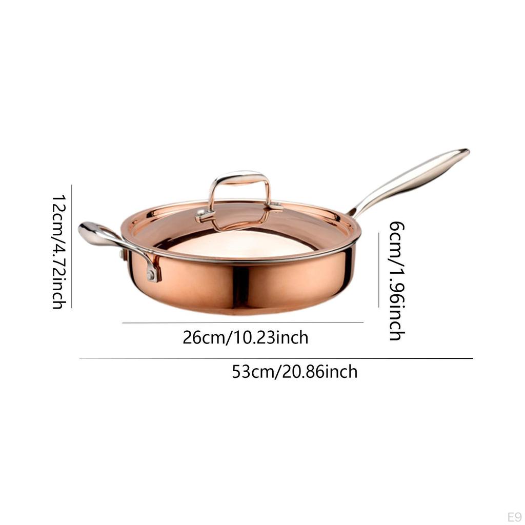 Stainless Steel Frying Pan Cooking Kitchen Ergonomic Handle Saute with Lid Deep