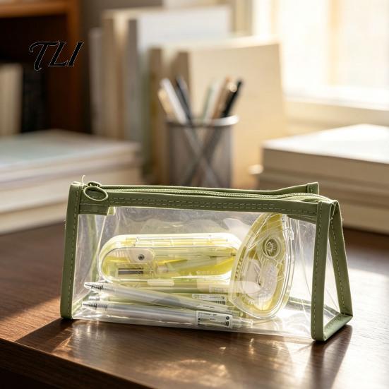 School Supplies Case Transparent PVC Pencil Case, Large Capacity Waterproof Stationery Student Pen Storage Organizer, Durable Zipper Bag for Exam