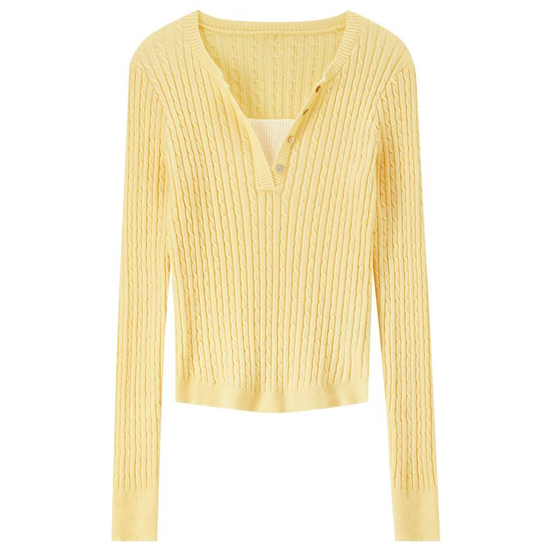 Women's Faux Two-Piece V-Neck Knit Sweater