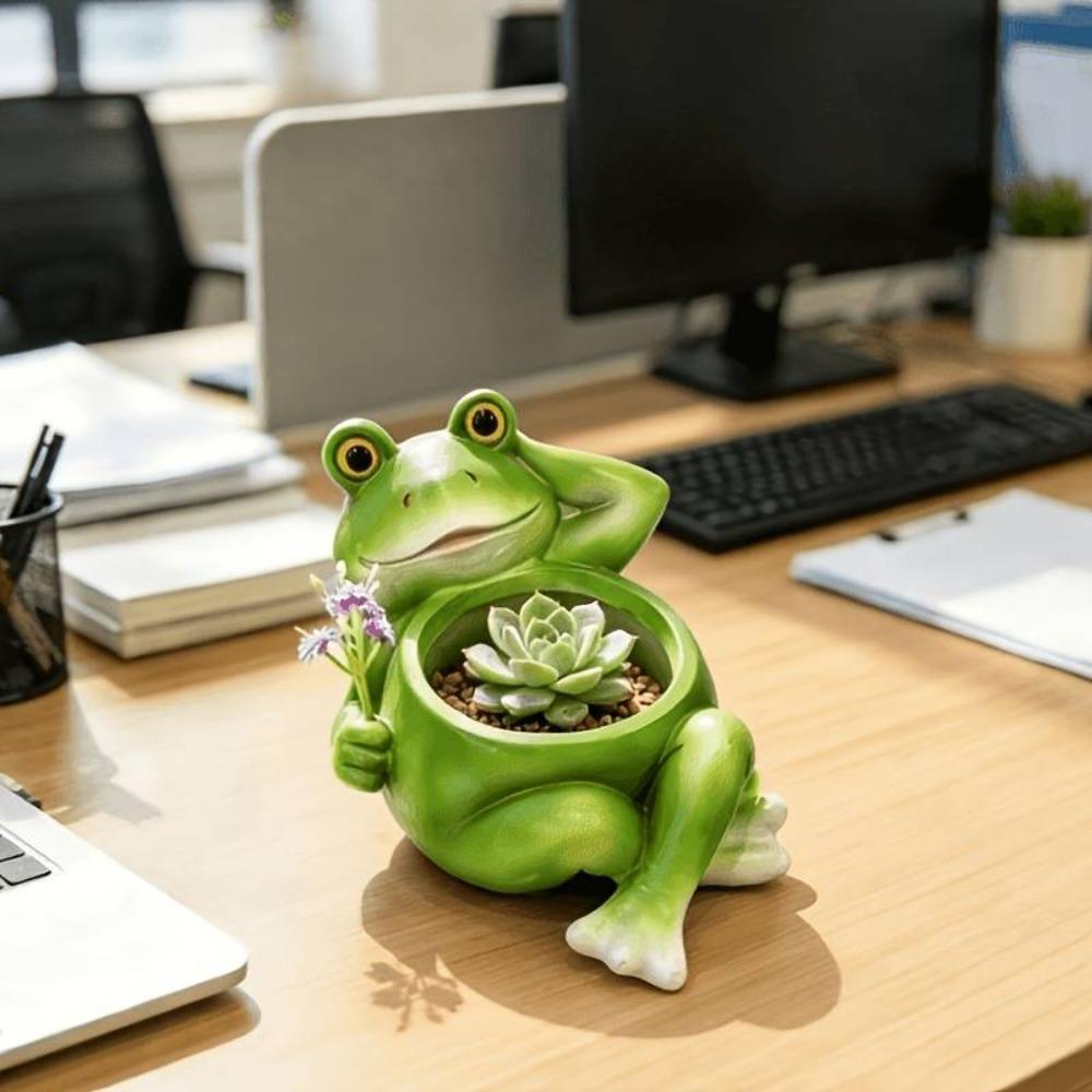Decorative Frog Flower Pot Cartoon Plant Holder Flower Planter Lying Frog Figurine Balcony Decor
