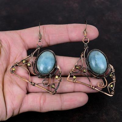 Orecchino Acquamarina Orecchino Avvolto in Filo di Rame Fatto a Mano Nuovo di Zecca Gioiello con Pietra Preziosa Orecchini Eleganti Regalo per Lei Gioiello in Filo di Rame