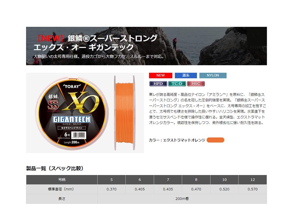 Toray Ginrin Super Strong Gigantec 200m Extra Matte Orange X-O #12