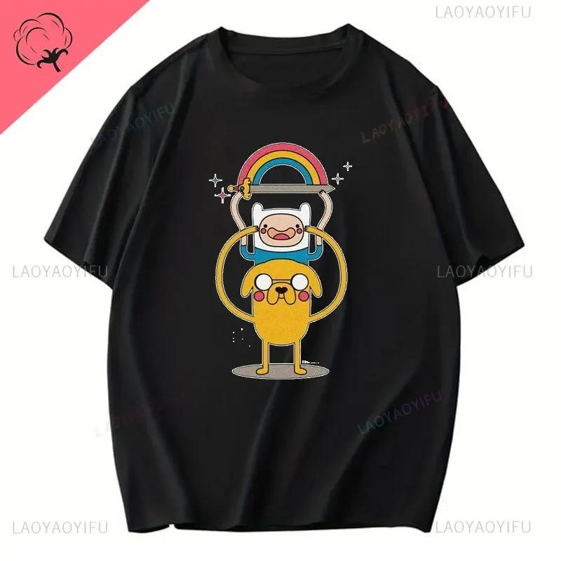 Funny Cartoon Printing T Shirt Adventure Time Cotton T Shirt for Men and Women Casual Wear Classic Anime Graphic Man's T Shirts