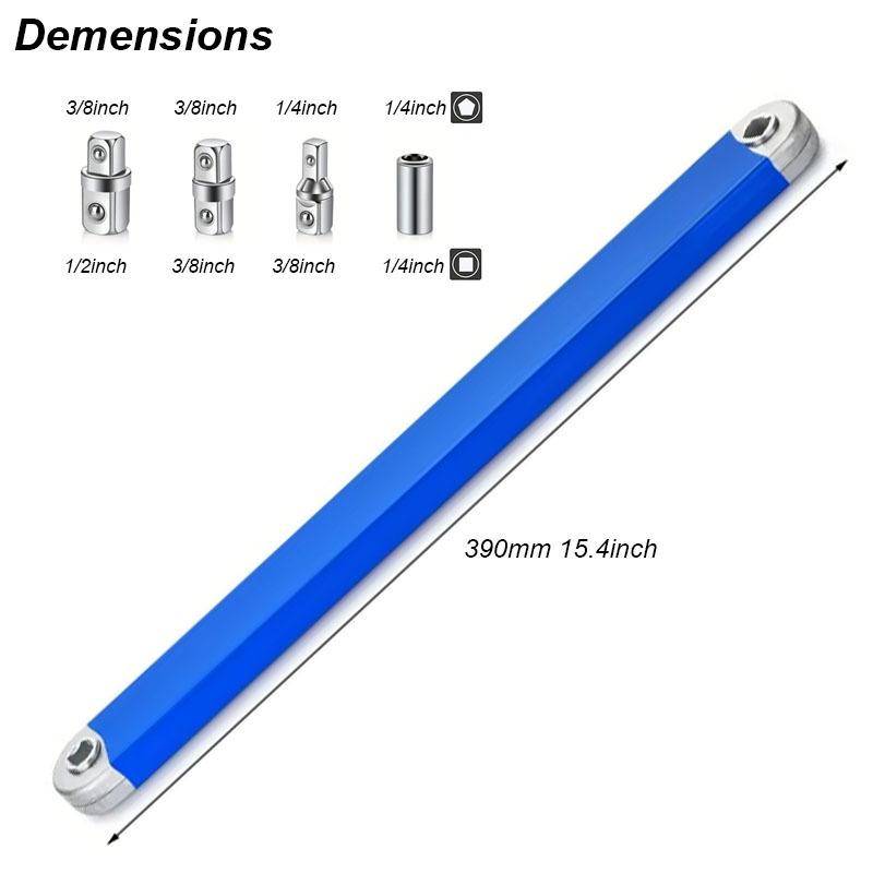 Offset Extension Wrench Set 1/2" 1/4" 3/8" Spanner Square Socket Drive Adapter Extender Long Handle Bar Tool Auto Repair