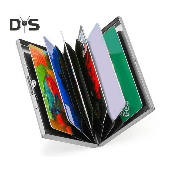 Suport subțire pentru carduri, suportă până la 10 carduri, portabil din oțel inoxidabil, blocare RFID, protejează confidențialitatea, portofel pentru carduri, organizator ușor pentru carduri