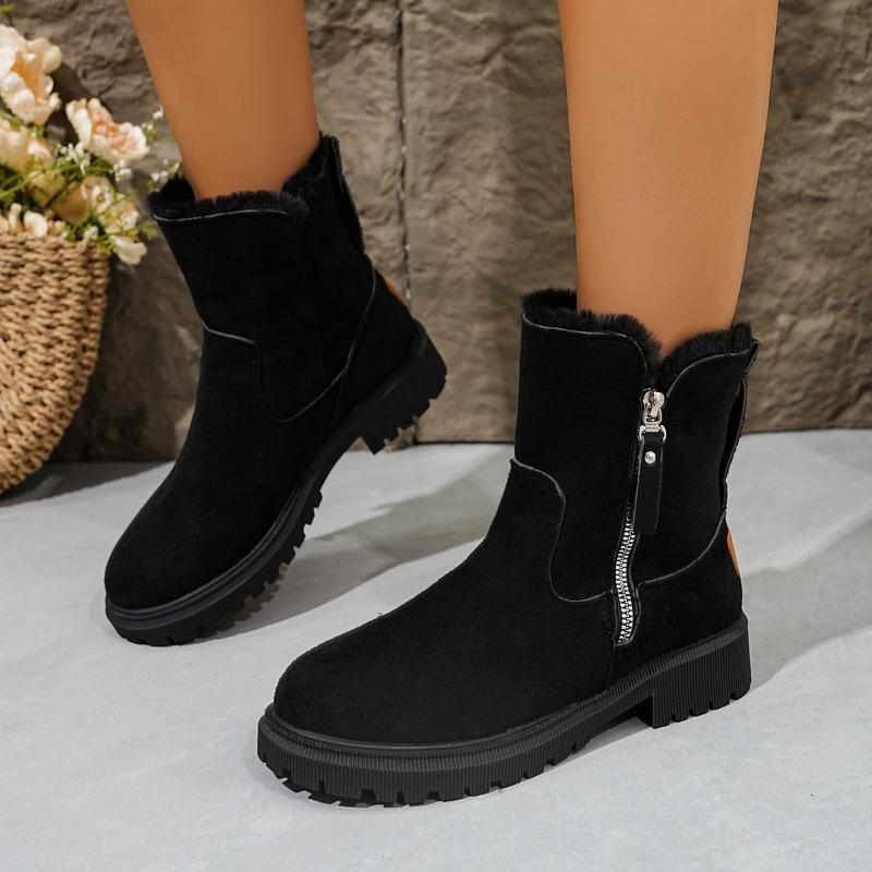 Women's Square Heel Snow Boots - Winter Thermal Fur Lined Slip-Resistant Casual Boots, Warm Fashion Ankle Boots with Thick Fleece