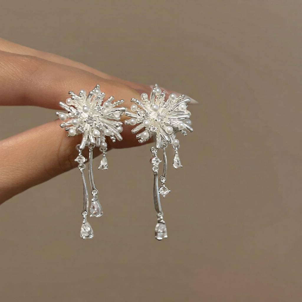 18k Gold Plated Firework Zircon Tassel Earrings for Women - Trendy, High-End, Luxury Accessories