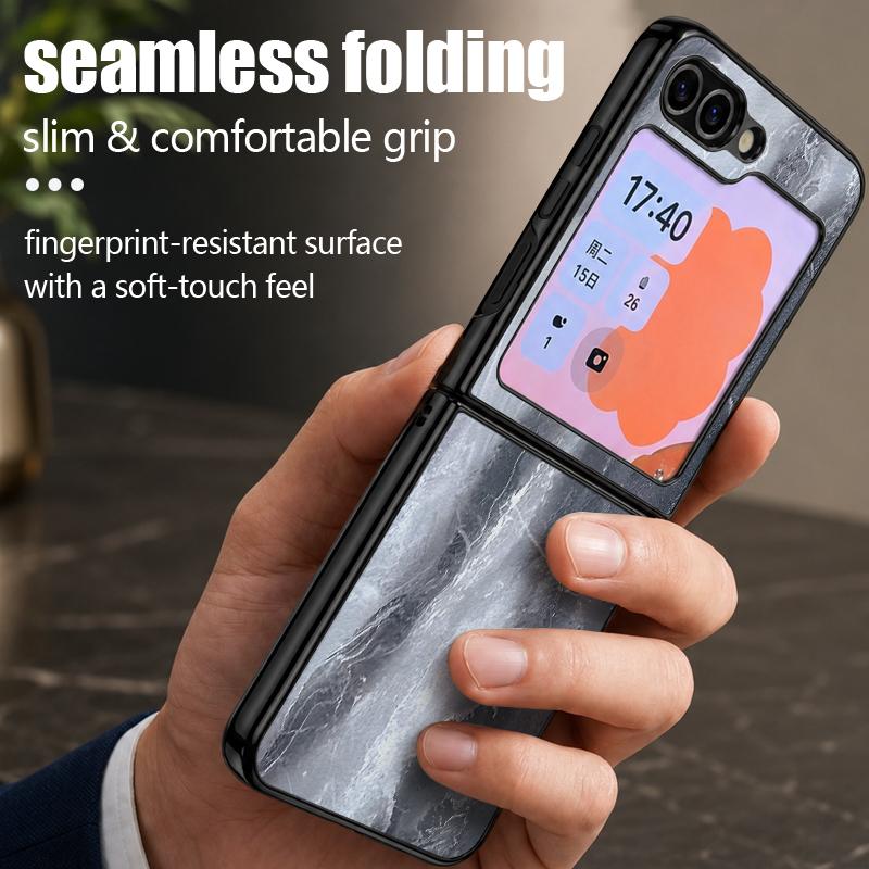 Sandstone Marble Case For Samsung Z Flip 8 7 6 5 Luxury Leather Skin Hard Folding Phone Cover For Galaxy Z Flip8 Flip7 Flip6