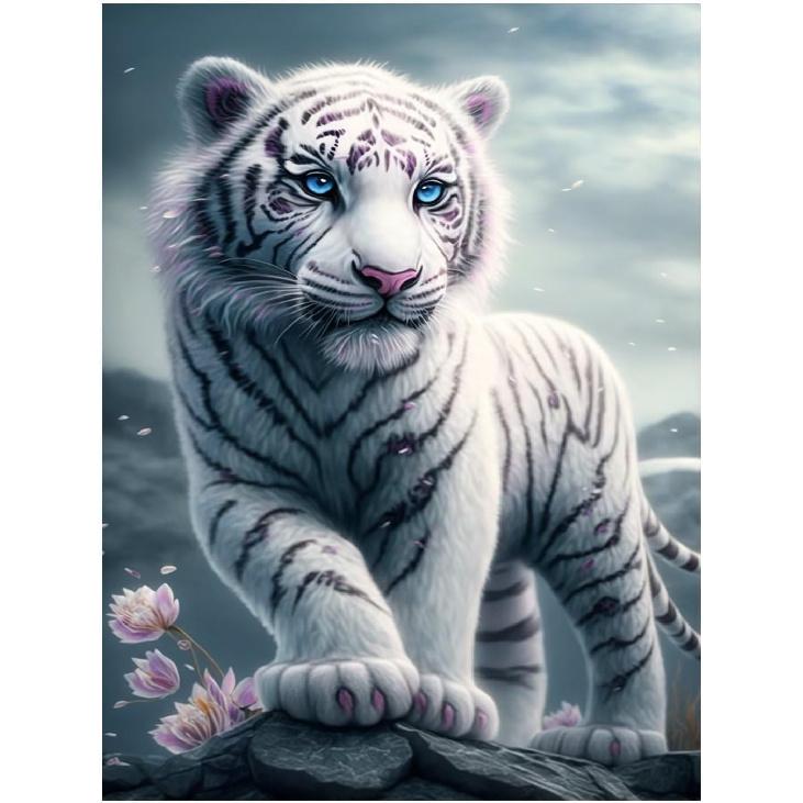 DIY Diamond Painting for Adults and Kids, White Tiger Diamond Painting Kit, Animal 5D Diamond Painting Diamond Art, Home Art Crafts 12x16 Inch