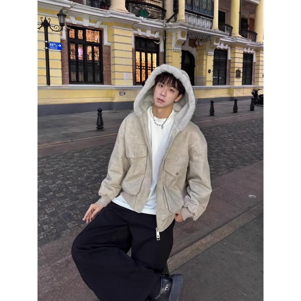 Zuo Shan Diao Men's Plus Velvet Thickened Washed Cotton Canvas Jacket - Picture Color, In Stock