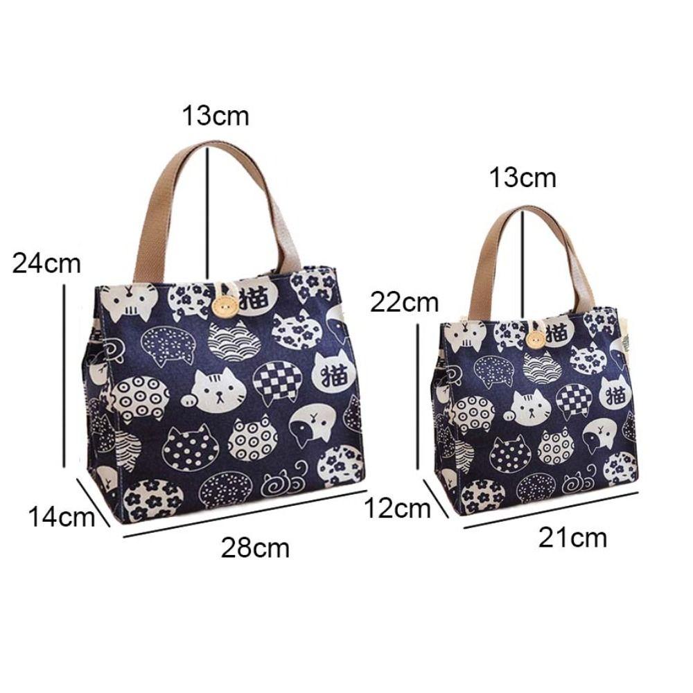 Aesthetic Printed Cat Lunch Bag Large Capacity Canvas Food Container Canvas Bags Travel Picnic Lunch Bags