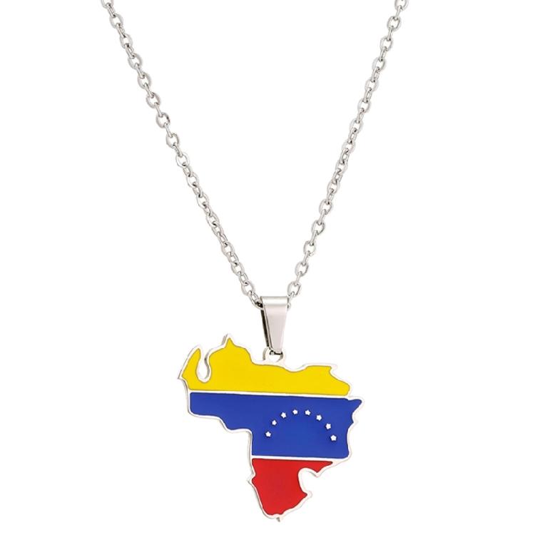 Ethnic Style Necklace Venezuela Map Pendant Neckchain Stainless Steel Ornament серебряный