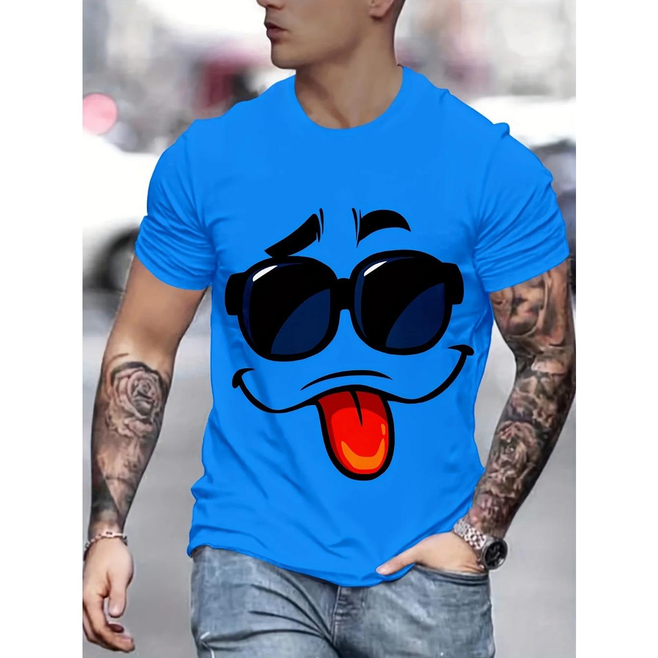 

Мужские футболки с 3D мультяшным принтом улыбающегося лица, с коротким рукавом, повседневные, с круглым вырезом, машинная стирка, топы, летние, смешные футболки 5XL