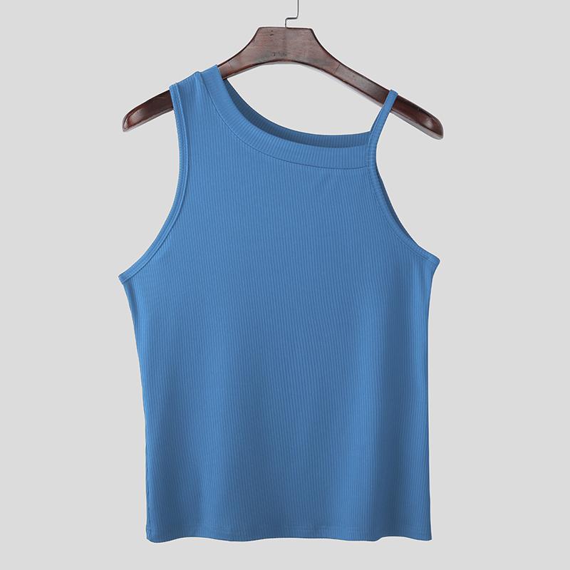 

INCERUN Men Strap Tank Tops Casual Sleeveless Solid Fitted Rib Camisole 5XL синий