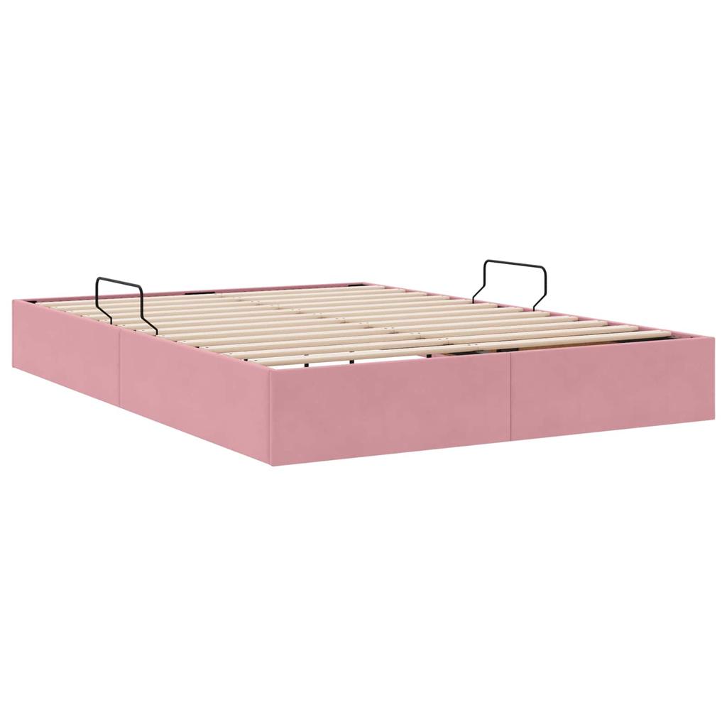 Ottoman Bed Frame with Storage Pink 140 X 200 Cm Velvet
