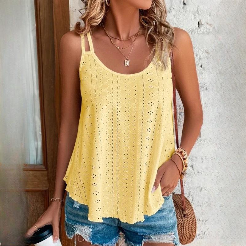 QICED Women's Double Shoulder Camisole Tank Top O-Neck Jacquard Inner Sleeveless Bottom Shirt