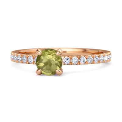 Peridot Classic Solitaire Pavé Band Ring - 925 Sterling Silver Rose Gold Vermeil