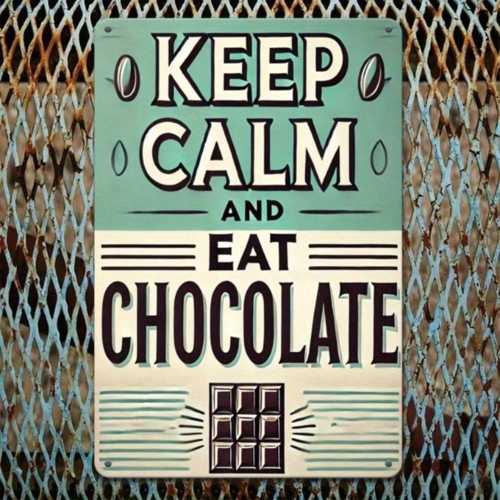 Metal Poster Wall Art Vintage Sign Stay Calm Eat Chocolate Gift for Kitchen Cafe