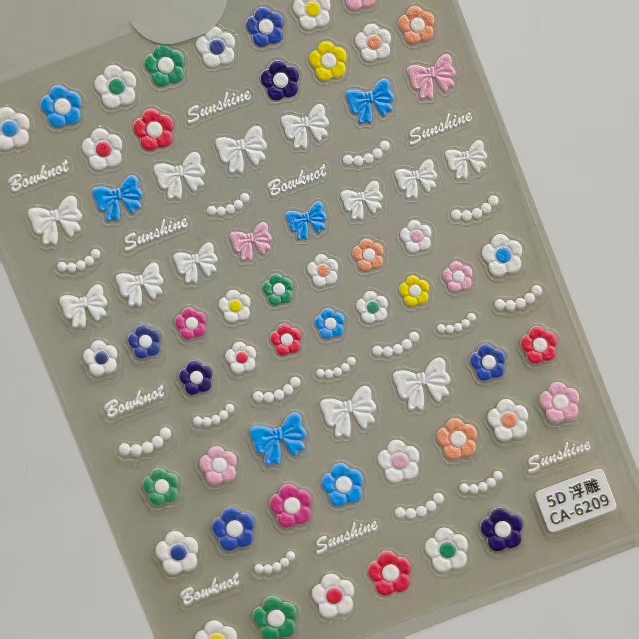 Dopamine 5D Embossed Smile Face Five-Petal Flower Nail Art Stickers