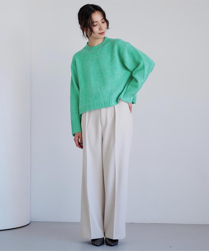 Yours BEXU1673 Cropped Crew Neck Oversized Size Green Women's Knit, M,