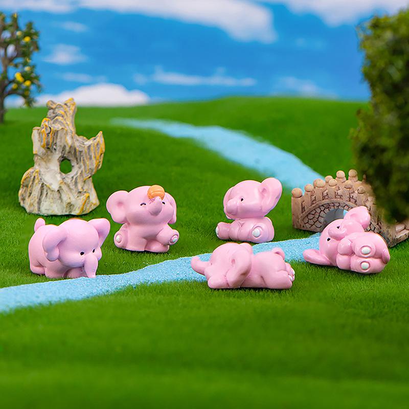 Mini Pink Elephant Ornament Cute Animal Figurine Dollhouse Micro Landscape Car Decoration Miniature Toy