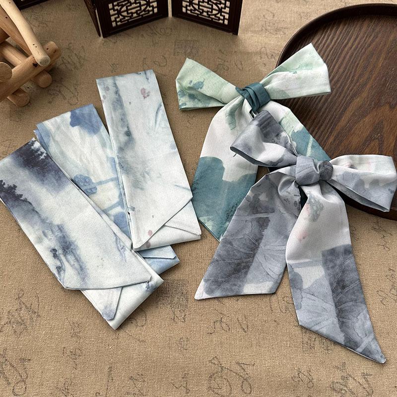 7x85cm Skinny Silk Scarf Floral Headband Chinese Style Hair Ribbon Scarf Butterfly Neck Tie Versatile Bag Decorative Scarf