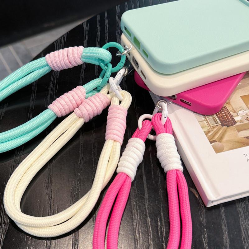 Kožená textura Lanyard Pouzdro na iPhone pro iPhone 12-17 s ručním popruhem, Jednobarevné
