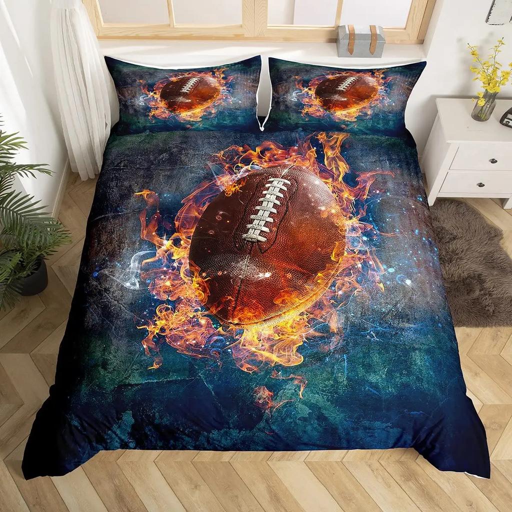 Football Bedding Set For Teen Boys Sport Duvet Cover Set Football Theme Bedding Set Double Queen King Size Polyester Qulit Cover