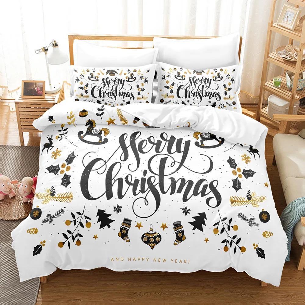 Winter Snowflakes Bedding Set Red Celebrate Christmas Home Decor Snow Elk Santa Claus 3D Printed Duvet Cover For Boy Girl Adult