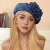 Ladies Denim Beret Hats Flower Cowboy Vintage Hat Women Retro Casual Painter Hat Female Trendy Spring Autumn Hat