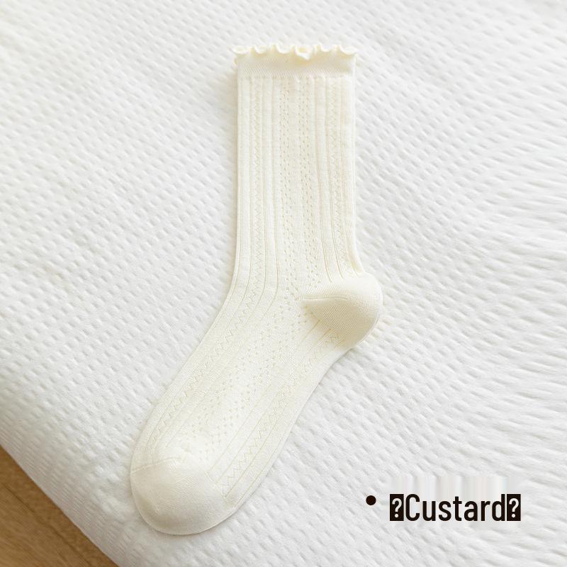 

Women s Spring/Summer Breathable Maternity Mid-Calf Socks with Ruffle Trim One Size жёлтый/кремовый