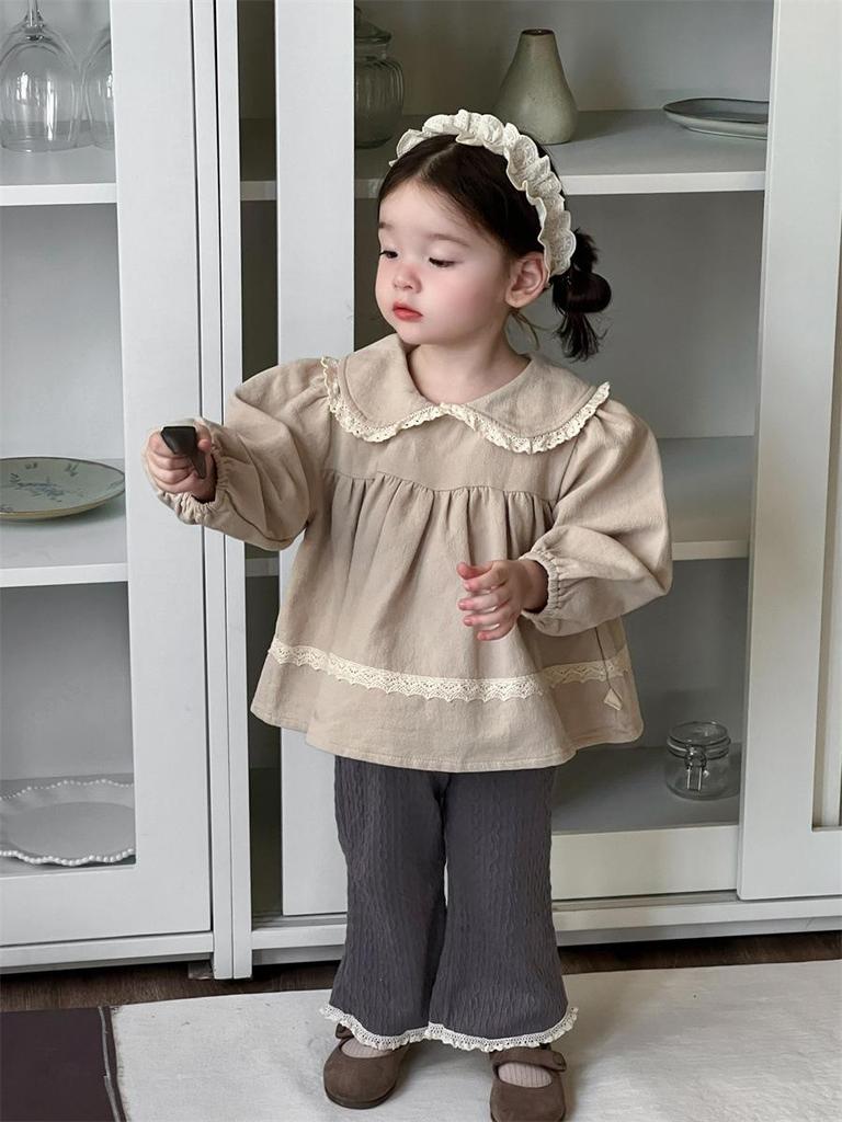 Set Autunnale da Ragazza Top Babydoll in Pizzo e Pantaloni - Stile Coreano