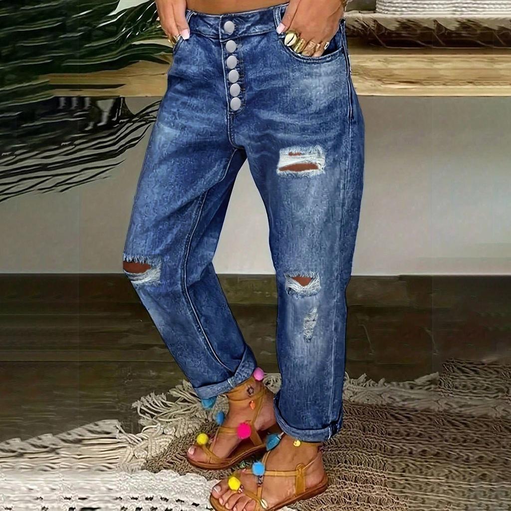 Women's Solid Color Casual Fashion Pants, Solid Color Versatile Slim Fit Jeans