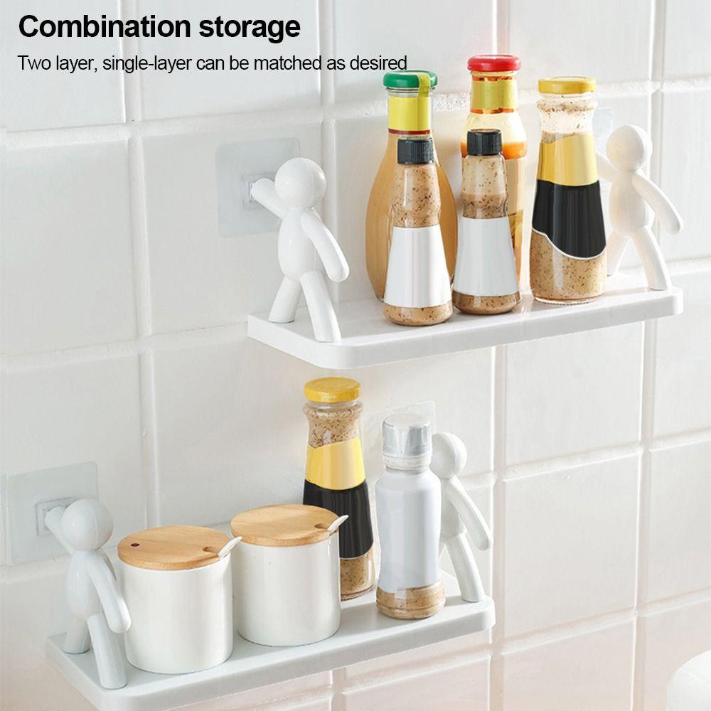 Plastic Material Wall-Mounted Storage Rack White Color Kitchen Spice Organizer  Home Storage