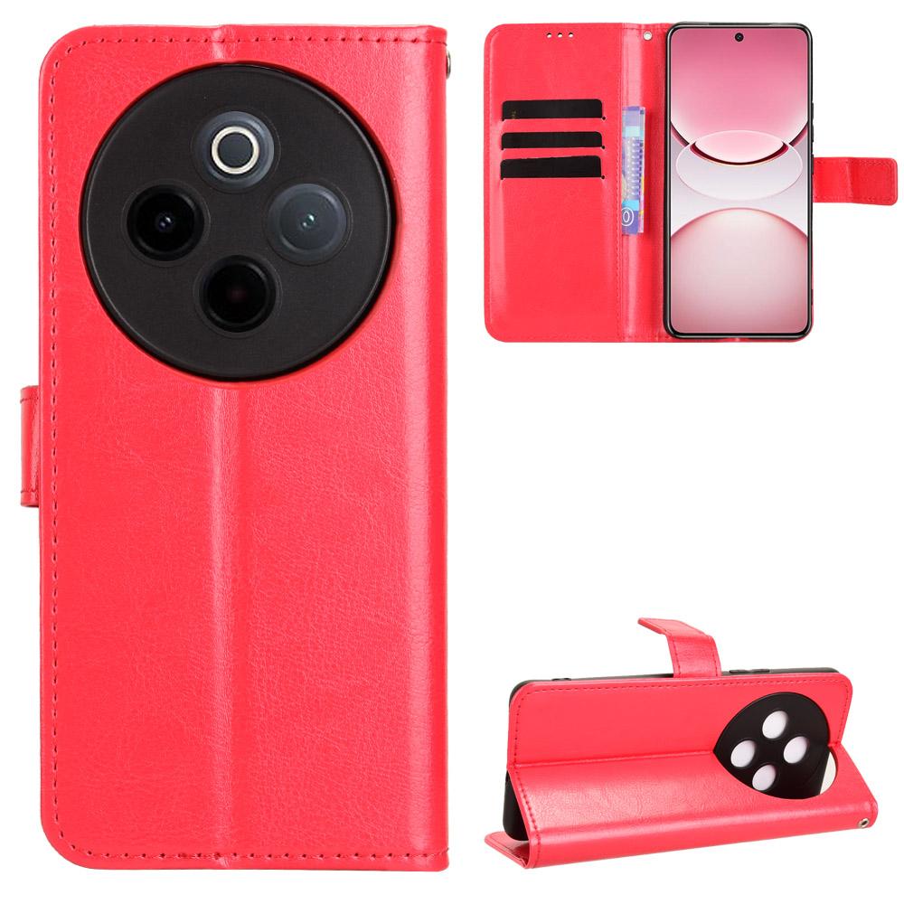 

For vivo Y300 Pro 5G/vivo Y300 Pro+ 5G/vivo iQOO Z10 5G PU Leather Case with Strap Crazy Horse Texture Phone Wallet Cover Red